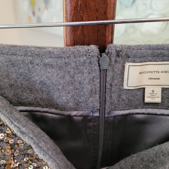 Moulinette Soeurs Anthropologie Grey Wool Blend Sequined Skirt US 6 - Picture 3 of 10